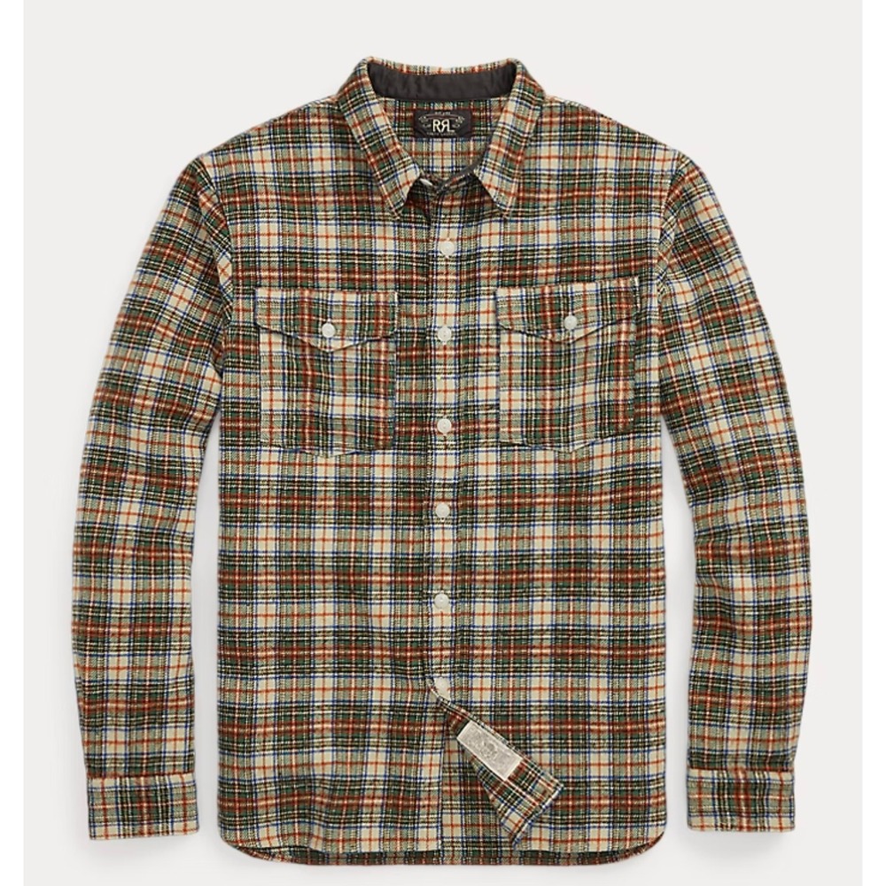 RRL Ralph Lauren Mens Wool Blend Plaid Flannel Workshirt Large Multi Color